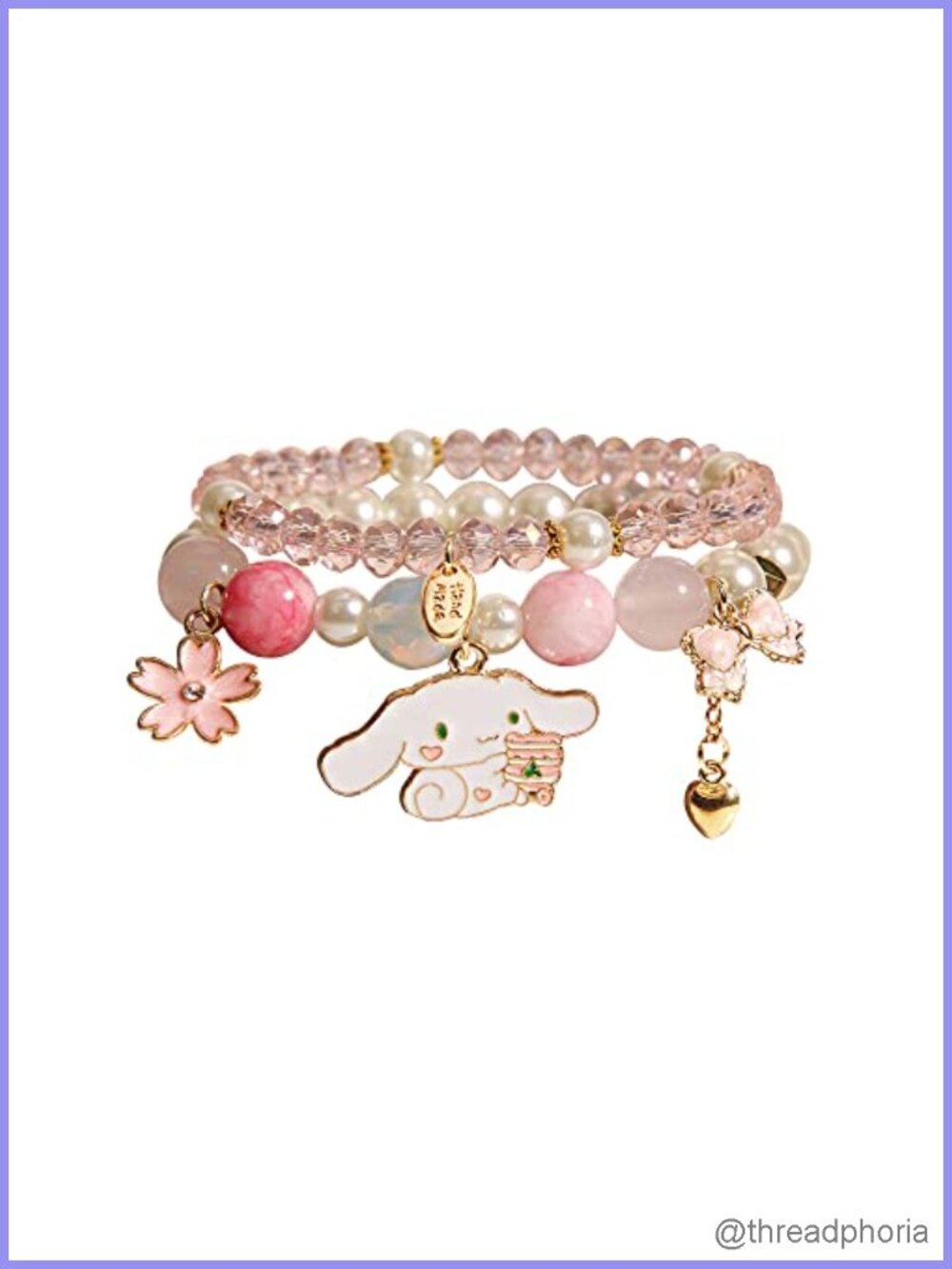 3-Piece Beaded Stretch Bracelet Set, Crystal Pearl Anime Jewelry, Adjustable